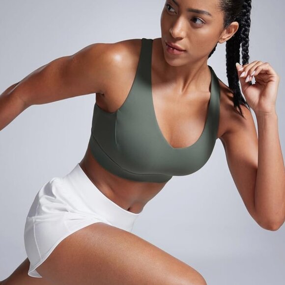 CRZ Yoga ButterBreeze Criss Cross Back Sports Bra - Medium Grey Sage - NWT - Picture 7 of 8